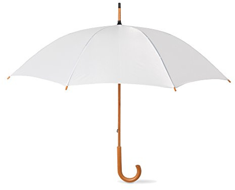 eBuyGB Classic Umbrella with Wooden Crook Handle - Automatic Wedding Brolly Walking (White)