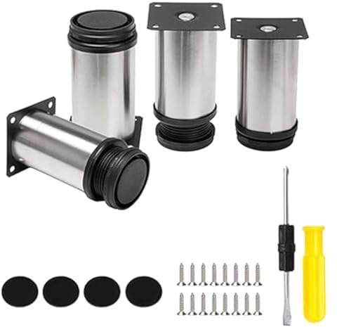 BQLZR Stainless Steel Kitchen Adjustable Feet Round 2 Dia Furniture Leg with 16 Screws and a Screwdriver Pack of 4