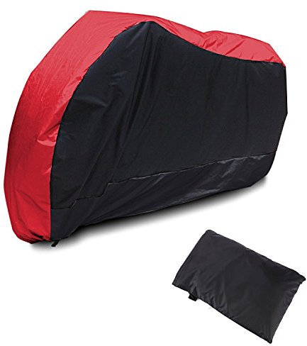 AKORD Motorcycle Waterproof UV Protective Cover with Storage Bag, Black/Red, Size XL