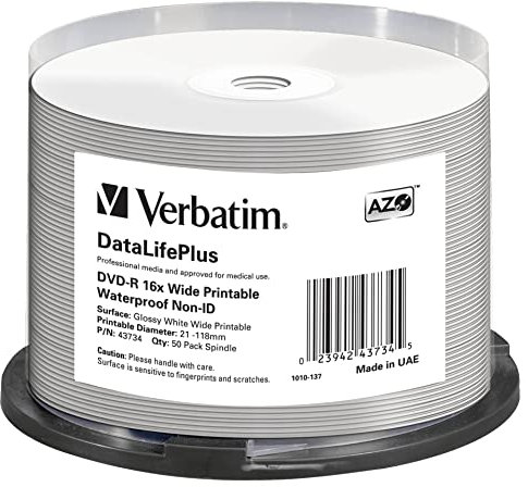 Verbatim 43734 DVD-R Rohling 4.7GB 50 St. Spindel Bedruckbar