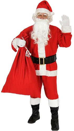Foxxeo 9-teiliges Weihnachtsmann Nikolauskostüm Kostüm für Herren Mit - Mütze, Bart, Gürtel und Handschuhe, Gr.-L, Rot-Weiß