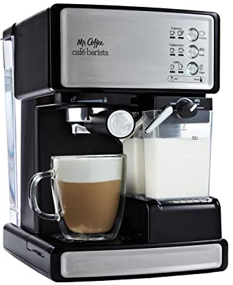 Mr. Coffee Espresso and Cappuccino Machine Stainless Steel Programmable Coffee Maker with Automatic Milk Frother 15-Bar Pump Ideal for Home Baristas