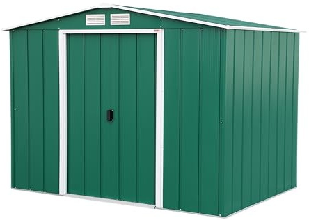 Duramax ECO 8 x 6 (4.37 m²) Metallgerätehaus, feuerverzinktes Metall gerätehaus - Geräteschuppen, verstärkte Dachkonstruktion, wartungsfreier und wetterfester Metallschuppen, Grün