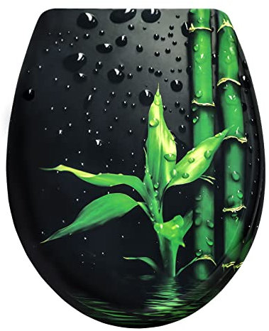 WOLTU WC Sitz mit Absenkautomatik,Toilettensitz Motiv, Toilettendeckel aus Duroplast, Stable Klodeckel Hochwertige Qualität Toilettenbrille,Antibakteriell Oval,Bambus