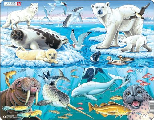Larsen Puzzle FH11 Arktische Wildtiere, Alter 4–12, 75 Teile, Lernspiel Tiere aus dem Norden entdecken, stabiles Tablett & Rahmen, Made in Norway