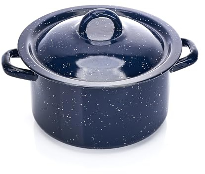 IMUSA USA C20666-1062810W Speckled Enamel Stock Pot with Lid, 4 Quart, Blue