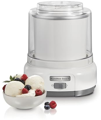 Hamilton Beach Electric Automatic Ice Cream Maker, Frozen Yogurt, Sorbet, Custard, 1.5 quart, White (68880)