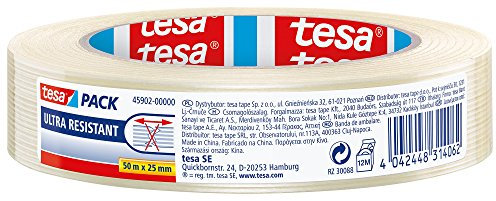 tesapack Ultra Resistant Filamentband - Ultra starkes Premium-Klebeband, glasfaserverstärkt - für schwere Kartons bis zu 30 kg und zur Transportsicherung - 50 m x 25 mm - Transparent