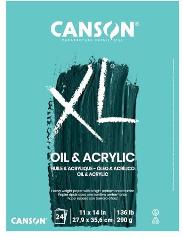 Canson XL-serien olje- och akrylpappersdyna, luftningssäker duk som textur, vikbar, 11 x 14 tum, vit, 24 ark, 0, 21 x 14 tum