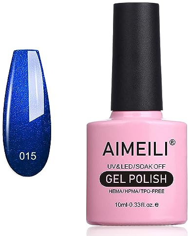 AIMEILI Soak Off UV LED Royal Blue Gel Nail Polish Shimmer - Midnight Swim (015) 10ml