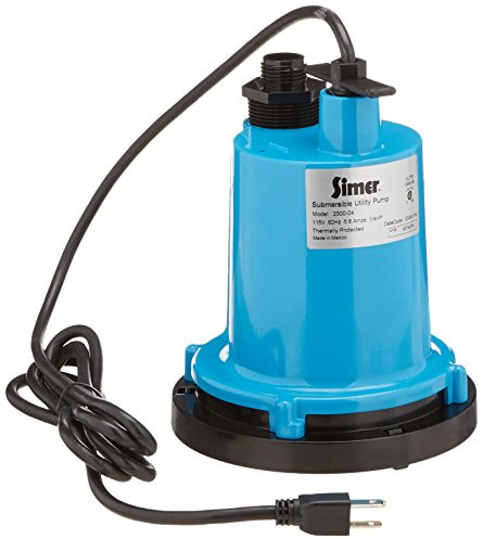 Simer 2300-04 1/4 HP Submersible Utility Pump, Geyser Classic, Heavy-duty Cast Aluminum, Includes Garden Hose Adapter, 1-1/4 Male NPT Discharge Pipe, 1320 GPH, 115V, 8-Feet Power Cord