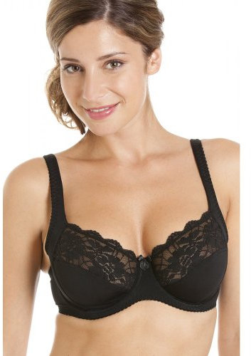 Camille Underwired Lace Full Cup Bras for Women - Womens Bras with Floral Lace Detailing & Adjustable Straps 34F Black