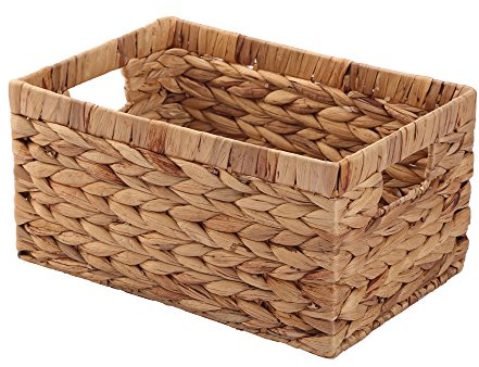 Woven Natural Water hyacinth Rectangular Storage Baskets with inside Handle,Kingwillow(Large)