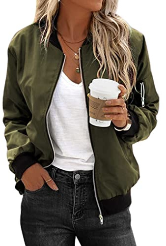Zeagoo Womens Classic Quilted Jacket Short Bomber Jacket Coat, # Army Green, Small
