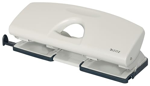 Leitz Doppellocher aus Metall, Für 25 Blatt, Anschlagschiene mit Formatangaben, Einfaches Lochen für die Ablage in Ringbüchern mit 4 Ringen, grau, 50120085