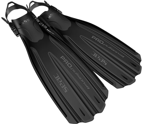 SEAC Propulsion, Pinne da Subacquea con Cinghiolo Regolabile, Made in Italy, Nero, L/XL