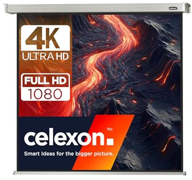celexon Professional Motor-Leinwand 160 | 300x300 cm 1:1 | elektrische 4K,Full-HD Beamer-Leinwand für Projektionen im Büro & Heimkino | zur Decken-/ Wand-Montage | mit Fernbedienung