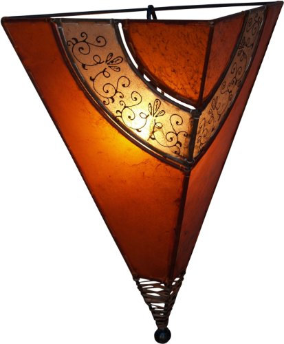 GURU SHOP Henna Lampe, Leder Wandlampe/Wandleuchte - Venus Oriental Orange, 48x38x20 cm
