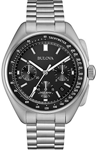 Bulova Lunar Pilot Watch 96B258 - Herren Designer-Armbanduhr Mond-pilot- Chronograph mit schwarzem Zifferblatt - Armband aus Edelstahl