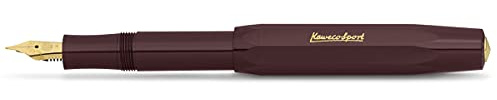 Kaweco - Penna stilografica Classic Sport con pennino in acciaio placcato oro 23 carati e punta in iridio per cartucce d'inchiostro, tratto molto fine, colore: bordeaux