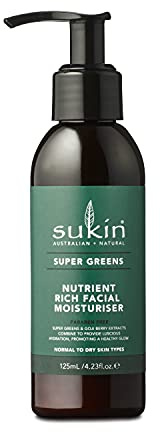 Sukin Super Greens Feuchtigkeitscreme für das Gesicht, 125ml, feuchtigkeitsspendend, mit Grünkohl, Spirulina, Karottenkernöl und Acai, für Gesicht, Hals und Dekolleté, vegan