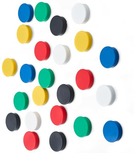 Scribble Direct 24 Pack 25mm (1 Inch) Fridge Magnets & Whiteboard Magnets – Strong Colourful Round Magnets for Notice Board, Office, School, Classroom & Home