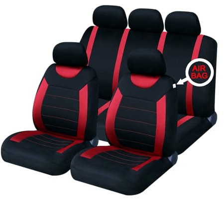 Sakura Car Seat and Headrest Covers Carnaby Red SS5293 - Full Set Universal Size Elasticated Hems Side Airbag Compatible Washable Easy Fit