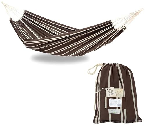 AMAZONAS Brasilianische Hängematte XL Barbados Mocca für Mehrpersonen bis 200kg, 230 x 150cm braun-weiß gestreift Gesamtlänge 340 cm