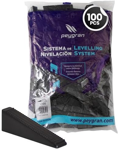 Peygran Système de nivellement de carrelage – 100 cales de carrelage (pièces noires). Installation sans lèvre pour carrelage et pierre pour professionnels et bricolage.