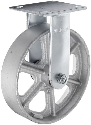 Albion 16 Series 8 Diameter Cast Iron Wheel Medium Heavy Duty Zinc Plate Rigid Caster, Roller Bearing, 4-1/2 Length X 4 Width Plate, 1250 lbs Capacity (Pack of 2)