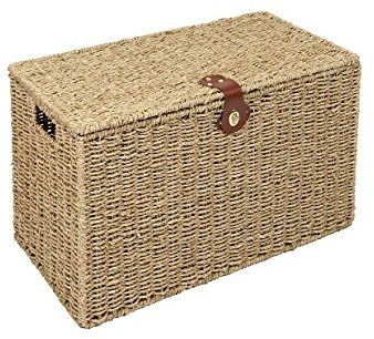 Woodluv Natural Seagrass Lidded Trunk, Toy Box Chest, Storage Basket, Handwoven Organiser - Small