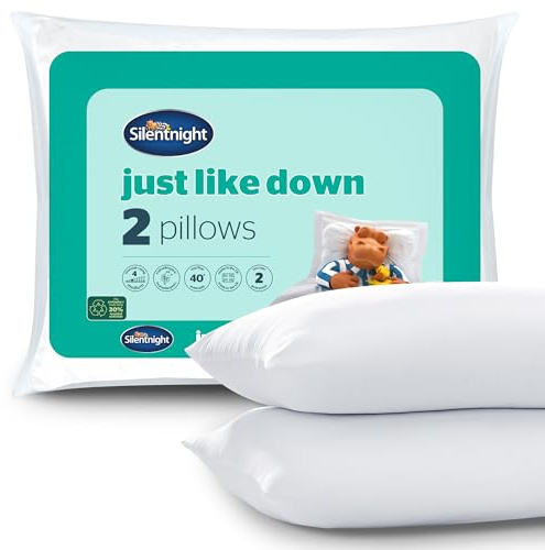 Silentnight Just Like Down Pillow - Filled with Hollowfibre Down-Like Feel - Extra Comfort & Warmth - Soft Medium Support for Head & Neck - Hypoallergenic & Machine Washable - 2 Pillows