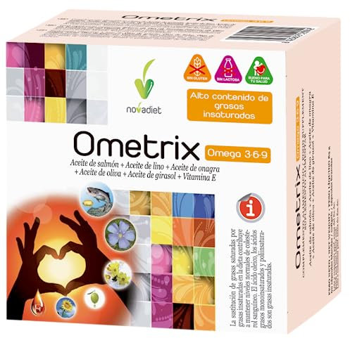 Novadiet - OMETRIX Càpsulas con Aceite de Salmón, Lino, Onagra, Oliva, Girasol y Vitamina E, Para una Salud Cardiovascular Óptima, Ayuda Niveles de Colesterol y Triglicéridos Saludables - 60 Cápsulas