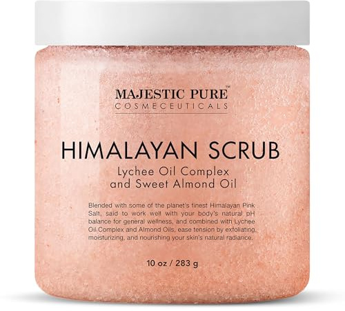 MAJESTIC PURE Himalayan Salt Body Scrub with Lychee Oil, Exfoliating Salt Scrub to Exfoliate & Moisturize Skin, Deep Cleansing - 283 g