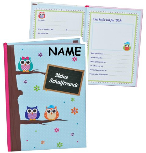 Meine Freunde Buch - Eulen Blumen Eule für Mädchen - mit Namen - dick gebunden für Schulfreunde Poesie A5 Hardcover - Freundebuch Poesiealbum Kinder Schule