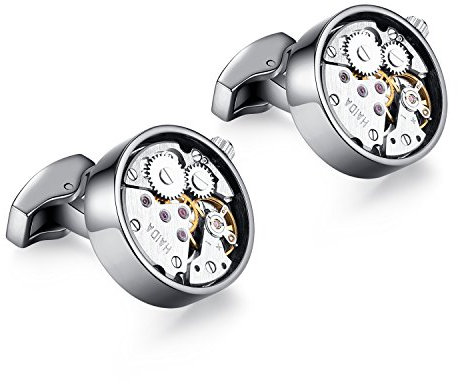 Honey Bear Gemelli Movimento Dell'orologio Steampunk Per Uomo Camicia, giro acciaio per regalo di nozze affari con scatola (nero)