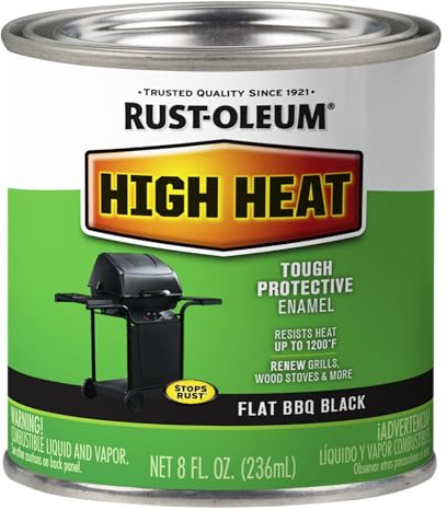 Rust-Oleum 7778730 High Heat Brush Protective Enamel Paint, Half Pint, Flat BBQ Black