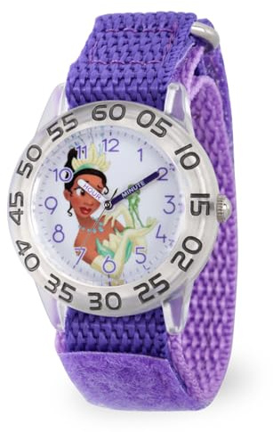 Disney Princess Kids' Plastic Time Teacher Analog Quartz Nylon Strap Watch, Princess and The Frog/Dk Purple Lt Purple