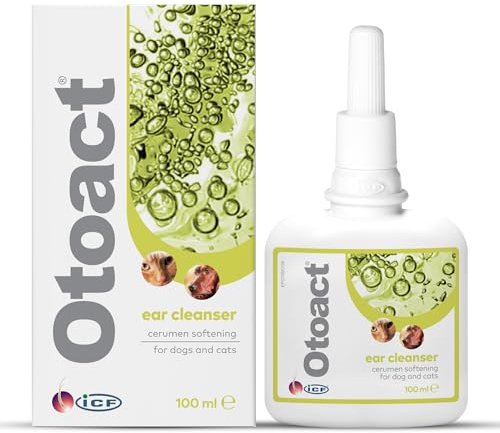 ICF | Otoact Ear Cleaner for Dogs and Cats | Gentle Ear Cleaning Solution | Helps Remove Wax & Odor | 100ml Dropper Bottle