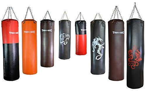 TrainHard Boxsack Sandsack Punching Bag gefüllt inkl. Heavy Duty Stahlkette und Drehwirbel (80 cm / 25 kg/Schwarz-Rot)