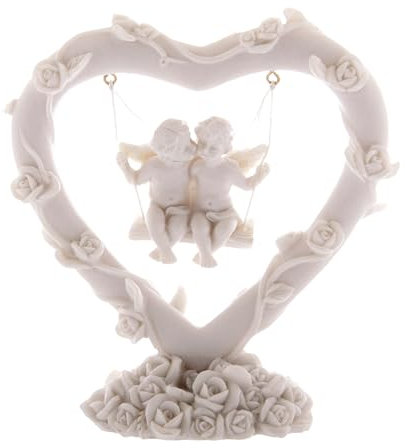 Puckator Swinging Rose Heart Love Cherubs - Romantic Modern Love Wedding Gift Gifts For Girlfriend - Fairy Fairies Grave Ornaments Figurine - Valentines Day Gifts For Her Him - Home Decor