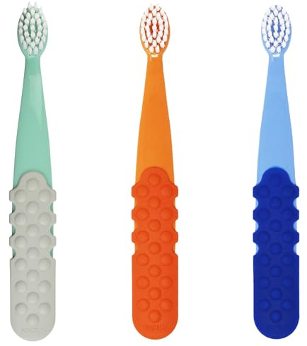 RADIUS Totz Plus Brush Kids Toothbrush Silky Soft BPA Free ADA Accepted Designed for Delicate Teeth & Gums for Children 3 Years & Up - Assorted - Pack of 3