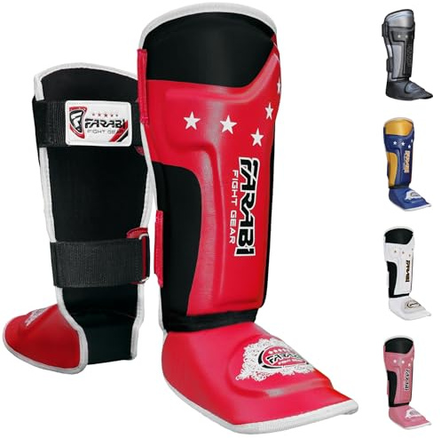 Farabi Sports Kids Shin Guards - Shin Instep Kickboxing Shin Pads MMA, Muay Thai Shin Guards (Kids, Red)