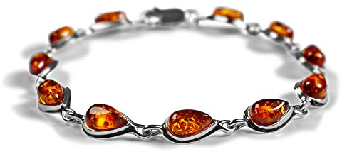 Cognac Baltic Amber and 925 Sterling Silver Teardrop Bracelet, Natural Gemstone, Good Luck Bracelet, Healing Amber Bracelet, Bridesmaid Jewellery, Birthstone Gift