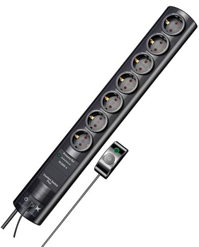 Brennenstuhl Primera-Tec Comfort Switch Plus Steckdosenleiste 7-Fach mit Überspannungsschutz (2m Kabel, Schalter und RJ-11-Verbindung) schwarz