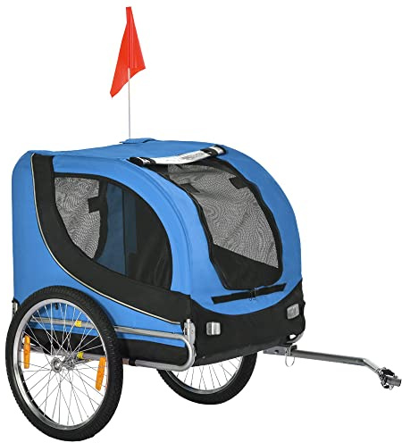 PawHut Remorque Velo pour Chien Animaux avec 8 reflecteurs Drapeau Bleu Noir