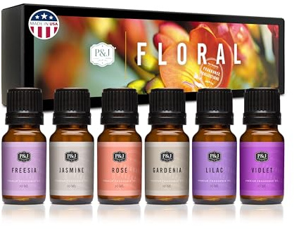 P&J Trading Fragrance Oil Floral Set | Violet, Jasmine, Rose, Lilac, Freesia, and Gardenia Candle Scents for Candle Making, Freshie Scents, Soap Making Supplies, Diffuser Oil Scents