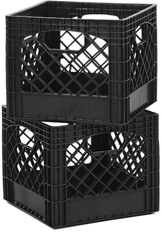 Buddeez Milk Crates for Storage - Storage Crates, Heavy Duty Milk Crates for Storage, Stacking Milk Crate, Locker Organizer, - 16-Quart, Black (2-Pack)