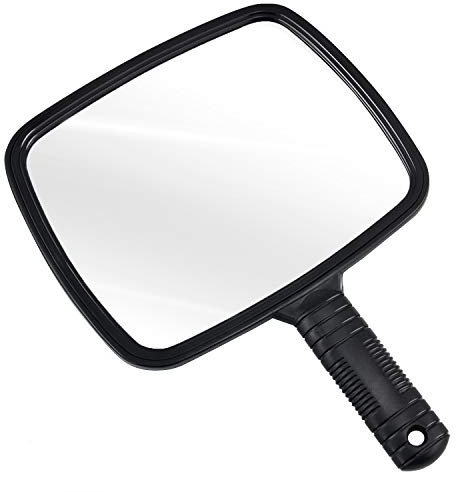 TRIXES Spiegel Hand - Salon Friseur Handspiegel - für Friseur und Beauty - für professionelle Friseure und Friseure - Schwarz - Weitwinkel - und Herrenfriseursalon-Handspiegel mit Griff