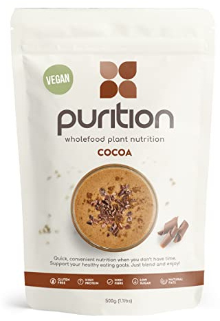 Purition Vegan Cocoa Large Bag | Premium Vegan High Protein Powder for Keto Shakes and Smoothies with Only Natural Ingredients for Weight Loss | 1 x 12 Meal Bag